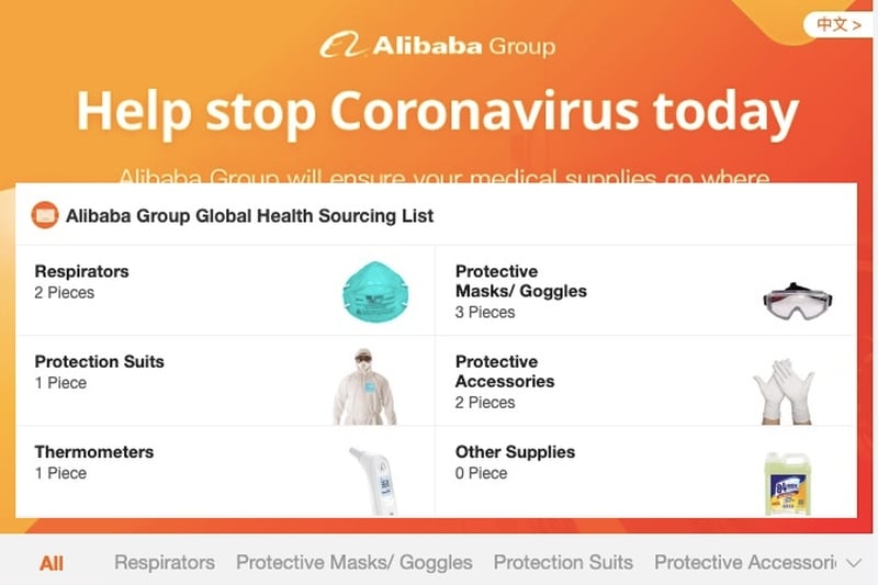 Alibaba lanza una plataforma de abastecimiento para personal médico en las zonas afectadas por el Coronavirus en China